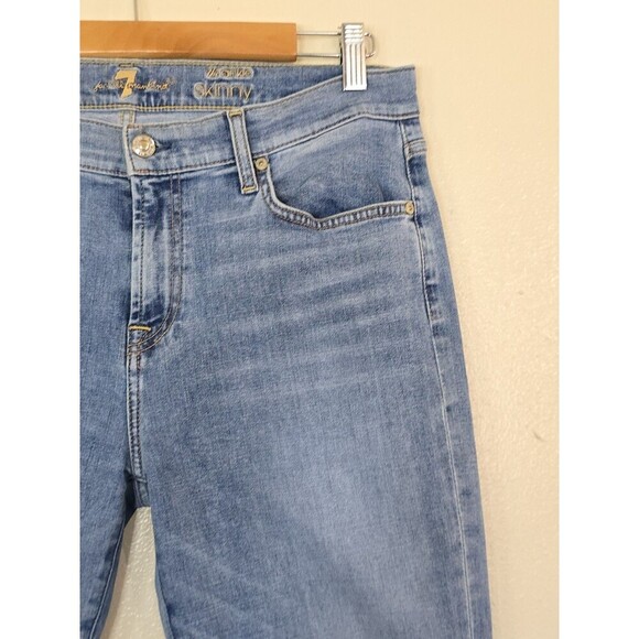 7 For All Mankind The Ankle Skinny Jean Womens Size 32 Raw Hem Slit Medium Wash - Picture 6 of 12